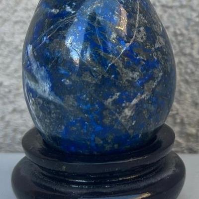 Vintage Hand Carved Lapis Egg With Stand