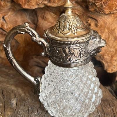 Vintage Leonard Cut Crystal And Plate Lion Head Syrup Pitcher