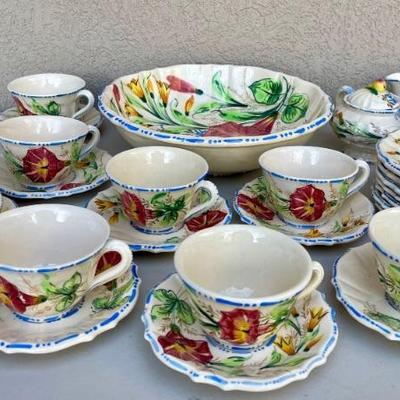 Set Of Italian Hand Painted Renaissance Revival Faience 1930's Dishware (as Is)  