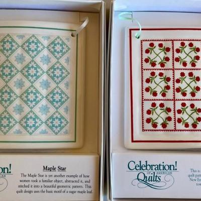 (2) Celebration Of American Quilts Porcelain Tiles - Maple Star And Rose Spray