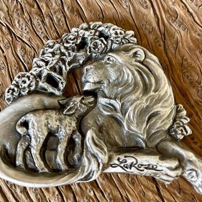 1994 Anne La Rose Lion And Lamb Bronze Artist Pewter Ornament Loveland Co. 
