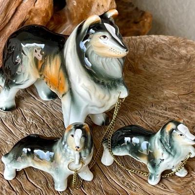 Lipper And Mann Creations Japan 3 Collie Dog Porcelain Figurine Set