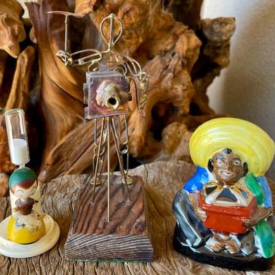 Mexico Incense Burner Occupied Japan, Vintage Wood Girl Hour Glass Timer (as Is), Wood Photographer