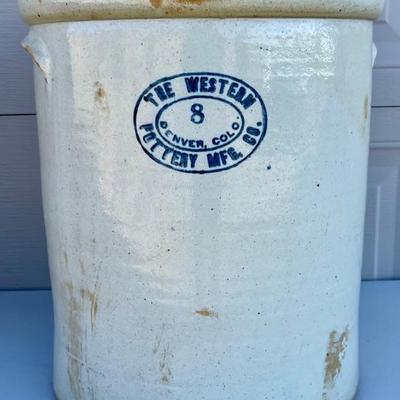 Antique The Western Pottery MFG. CO. Denver Colorado 8 Gallon Crock With Handles