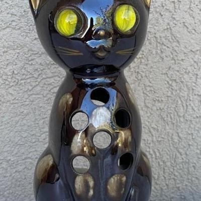 Vintage 1970's Inarco Cat Lantern With Marble Eyes Redware Pottery