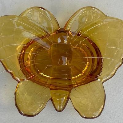 1970's Amber Glass Butterfly Trinket Dish