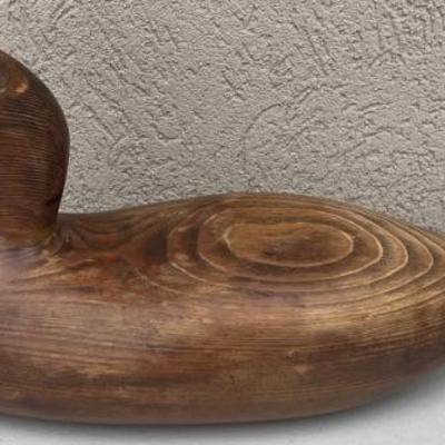 Vintage Hand Carved Natural Wood Stained Duck Decoy With Glass Eyes