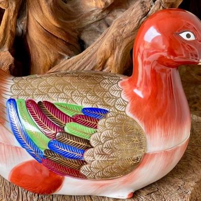 1982 Fitz And Floyd Painted Duck Covered Dish