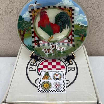 Peggy Karr Art Glass 11" Rooster Bowl Signed With Original Box Food Safe