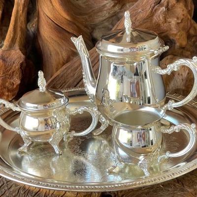 4 Piece International Silver Co. Silver Plate Tea Set With Tray