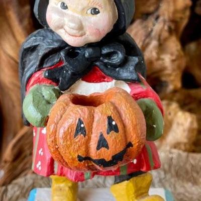 House Of Hattan Witch And Pumpkin Figurine 1993 Signed