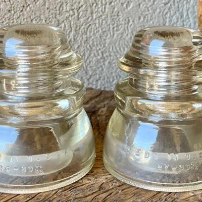 Pair Hemingray No. 45 Vintage Clear Glass Insulators USA