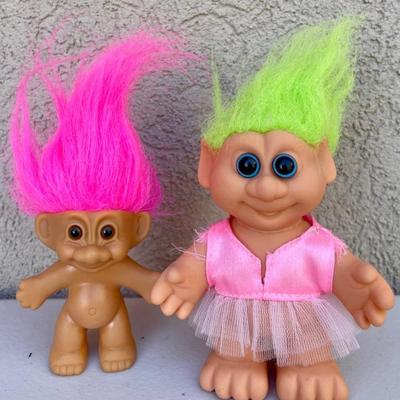 Pair Of Retired Good Luck Trolls - Russ Troll And 1992 Hya Troll 