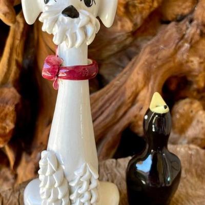 Black Porcelain Pie Bird (as Is), Mid Century Italian Pottery Spaghetti Poodle