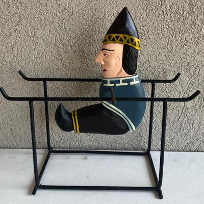 Vintage Hand Carved And Painted Folk Art Balancing Circus Acrobat With Metal Stand