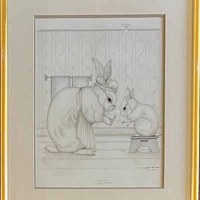 Sue B. Rupp Signed Limited Edition Print " Hare Cut" 1986 272 Of 650 In Gold Tone Frame