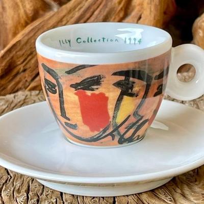 1994 Illy Collection Sandro Chia Espresso Cup And Saucer Signed No. B10 Italian Faces