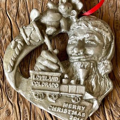 Anne Palmer Wood 2015 " Santa's Toy Shop" Bronze Artist Pewter Christmas Ornamet 932 Loveland Co. 