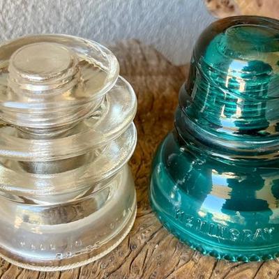 (2) Hemingray No.56 Vintage Clear And Blue Insulators 