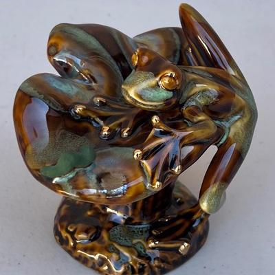 Vintage Glazed Ceramic Frog And Caterpillar Golden Pond Collection 4.5" Figurine 