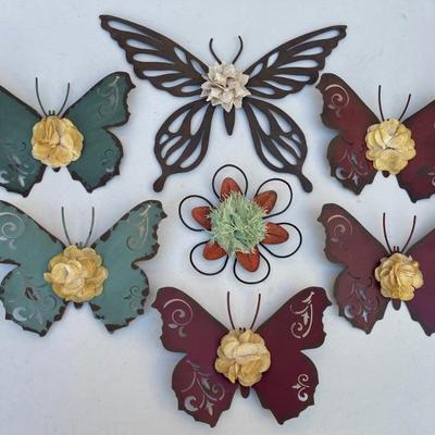 Collection Of Metal Painted Butterfly And Flower Wall Art