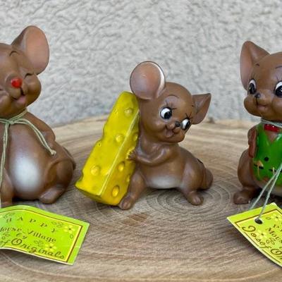 (3) Vintage Josef Originals Mouse Village Figurines - Happy, Proud Papa, And More