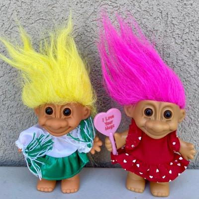 Pair Of Retired Good Luck Russ Trolls - Valentines And Cheerleader