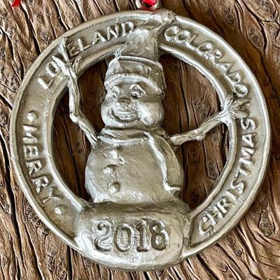 Jack Kreutzer 2018 " I'm Snow Happy" Bronze Artist Pewter Christmas Ornament Loveland Co.