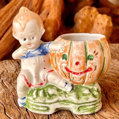 Antique German Bisque Halloween Ges Gesch Kewpie Girl With Jock-o-lantern 3043