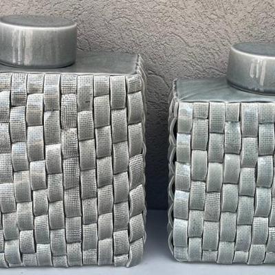 (2) Sophie Woven Ceramic Lidded Cannisters