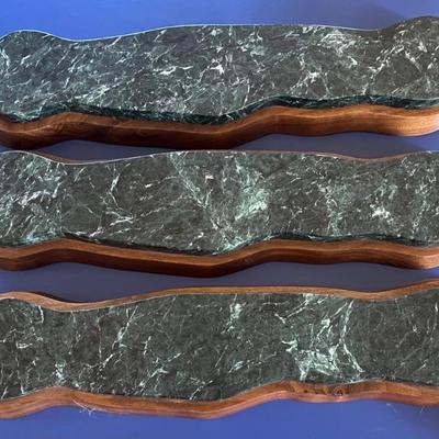 (3) 23" Wood And Green Marble Display Bases From Dawn Weimer
