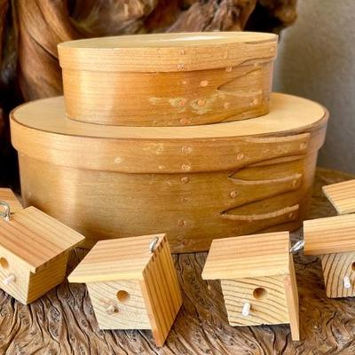 Pair Of Shaker Boxes With 6 Hand Made Mini Bird Houses