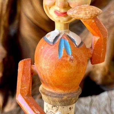 Vintage Drinking Man Bottle Stopper Hand Carved Wood Carneros Estate California