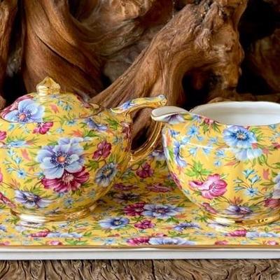 James Sadler Made In England Sophie Chintz Tray Creamer And Sugar With Lid