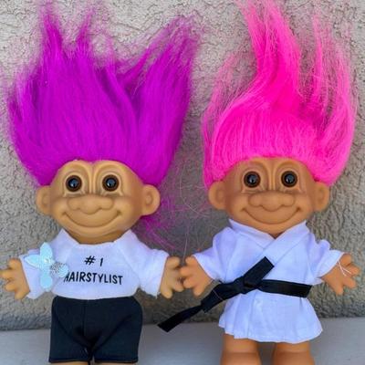 Pair Of Retired Good Luck Russ Trolls - Karate And Hair Stylist