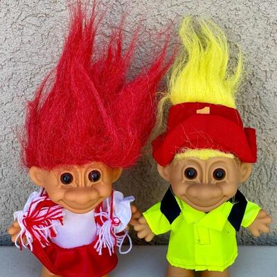 Pair Of Retired Good Luck Russ Trolls - Fireman And Cheerleader