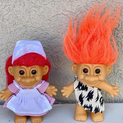 Pair Of Retired Good Luck Russ Trolls - Nurse And Caveman