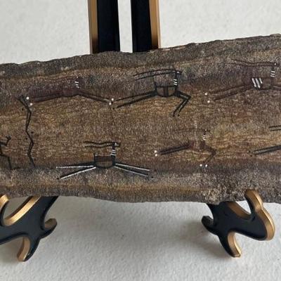 Navajo Artist Pete Gilmore Sand Painting On Stone " Canyon De Shay" Signed