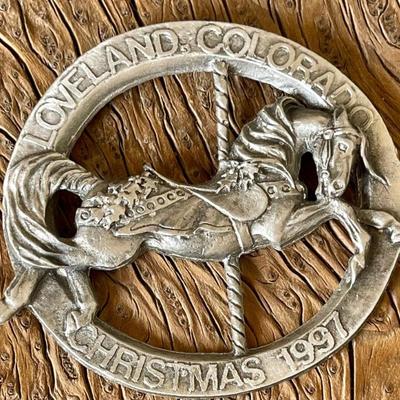 1997 Sarah Rose Carousel Bronze Artist Pewter Ornament 2595 Holly Horse Loveland Co.