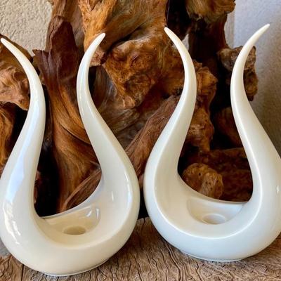 Pair Of Vintage Lenox Lyre Ivory Candle Holder MCM