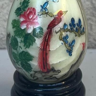 Vintage Hand Carved And Painted Marble Egg With Stand