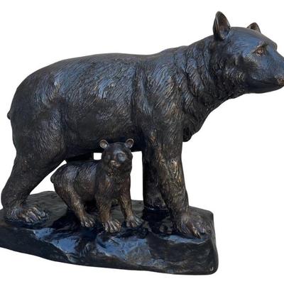 Art Of Bronze " Cub Scout" 26"W X 18.5"H Cast Patina Bronze Mama Bear And Cub 