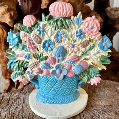 Vintage Solid Cast Iron Floral Door Stop