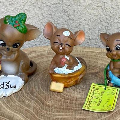 (3) Vintage Josef Originals Mouse Village Figurines - Rattles, And More