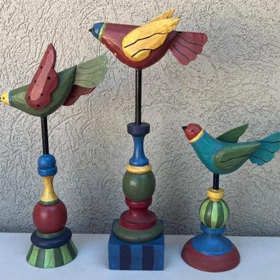 3 Piece Midwest Of Cannon Falls Colorful Wooden Birds With Metal Tails