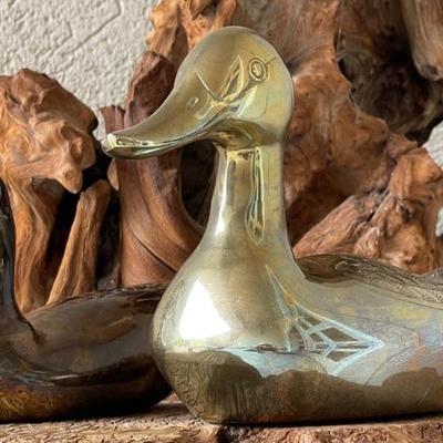 (2) Vintage Brass Made In Korea Duck Figurines