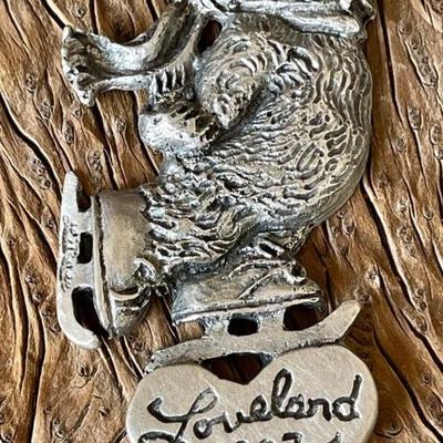1993 Anne La Rose Skater Bear Bronze Artist Pewter Christmas Ornaments Loveland Co. 339