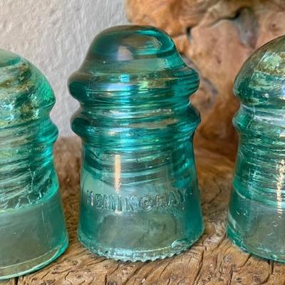 (3) Hemingray No. 9 Vintage Blue Glass Insulators New York