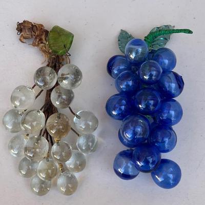Pair Of MCM Blue Glass And Clear Lucite Grapes
