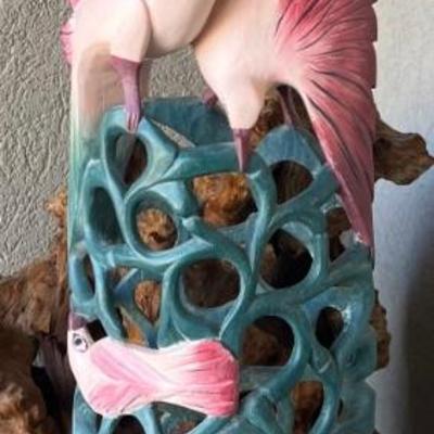 Post Modern 24.5" Hand Carved And Painted Wood Bird Figurine
